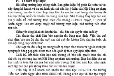 TRƯỜNG TIỂU HỌC XUÂN NGỌC THỰC HIỆN CÔNG KHAI CÁC KHOẢN THU THEO QUY ĐỊNH NĂM HỌC 2023-2024.